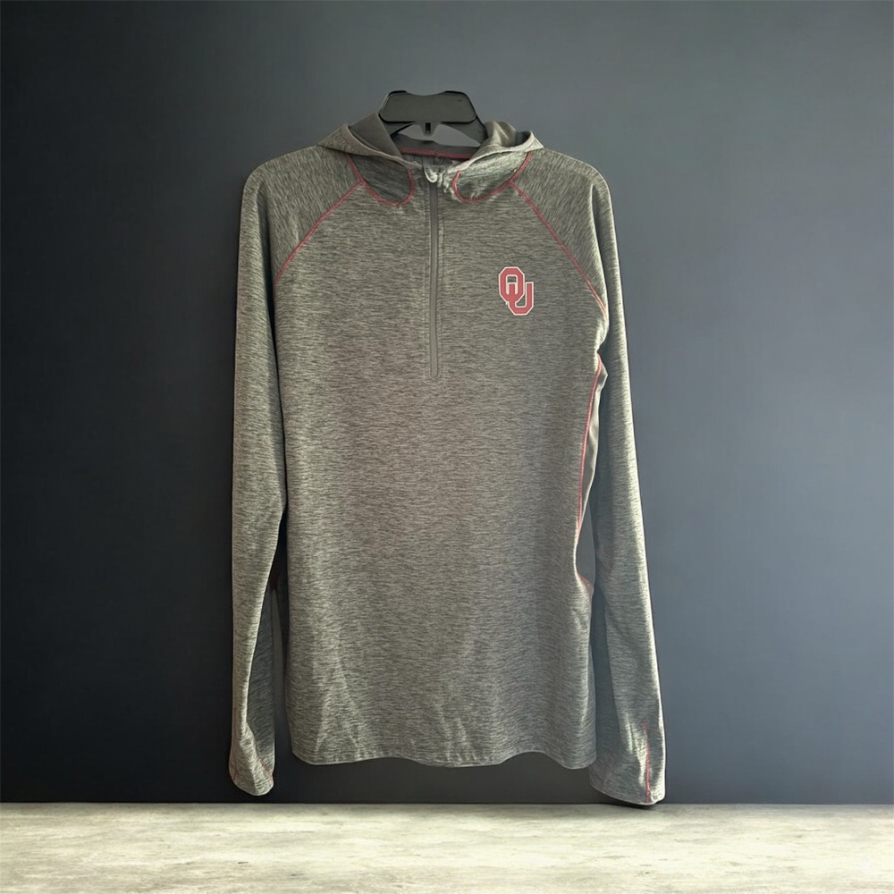 OU SOONERS Women’s Charcoal Gray/Red Accent Half Zip Hoodie